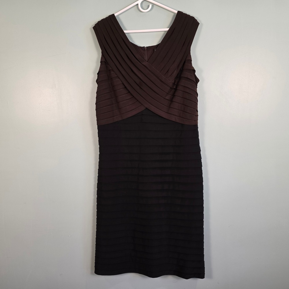 Adrianna Papell Woman 20W Brown Black Tiered Sheath Dress Sleeveless Cocktail